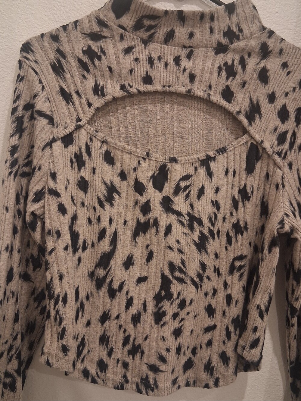 Cutout Front Animal Print Top - Taupe/Black